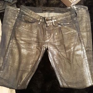 Mens Guess Silver Foil Jeans